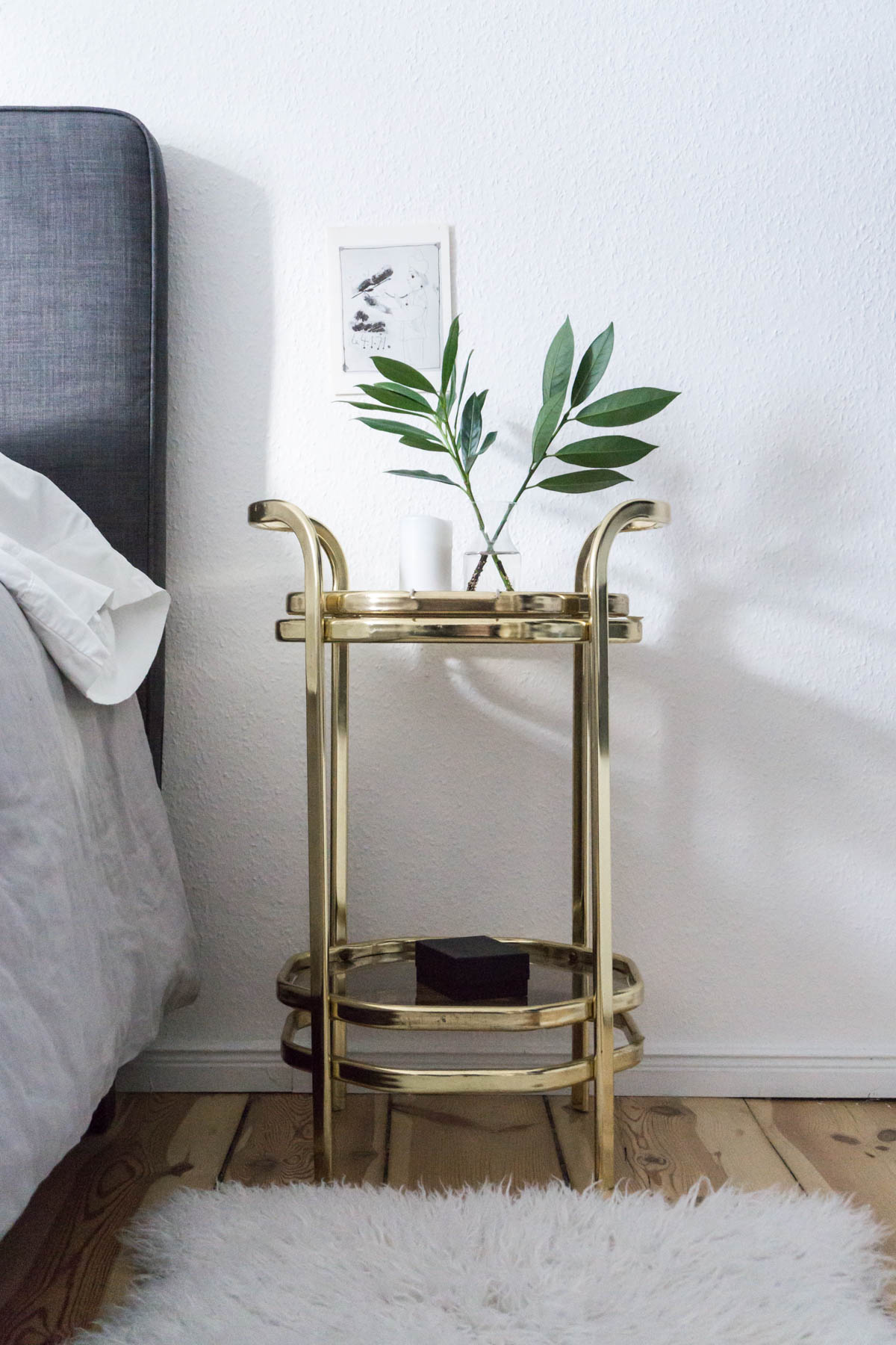 Scandinavian Glam Bedroom / Minimalist Interior, Gold Side Table - RG Daily Blog