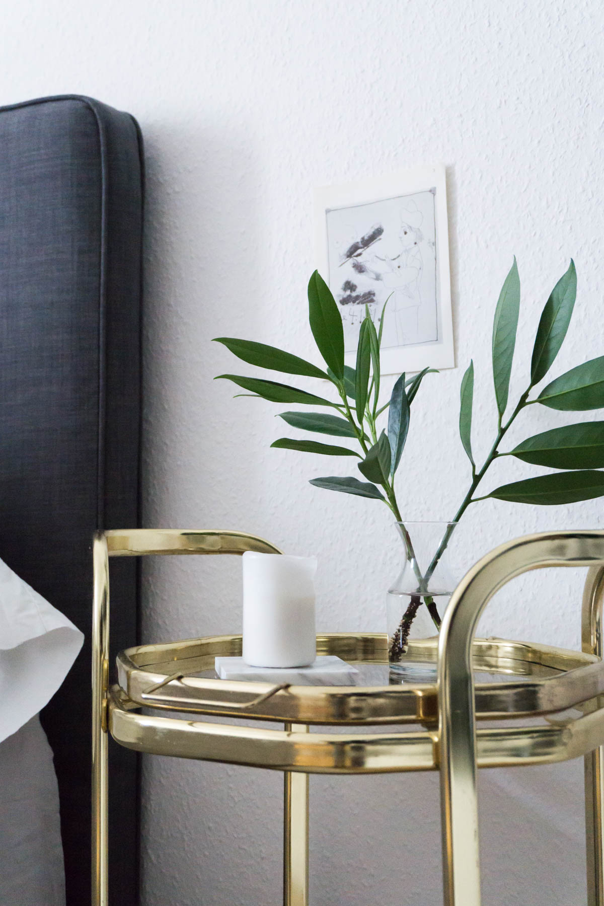 Scandinavian Glam Bedroom / Minimalist Interior, Gold Side Table - RG Daily Blog