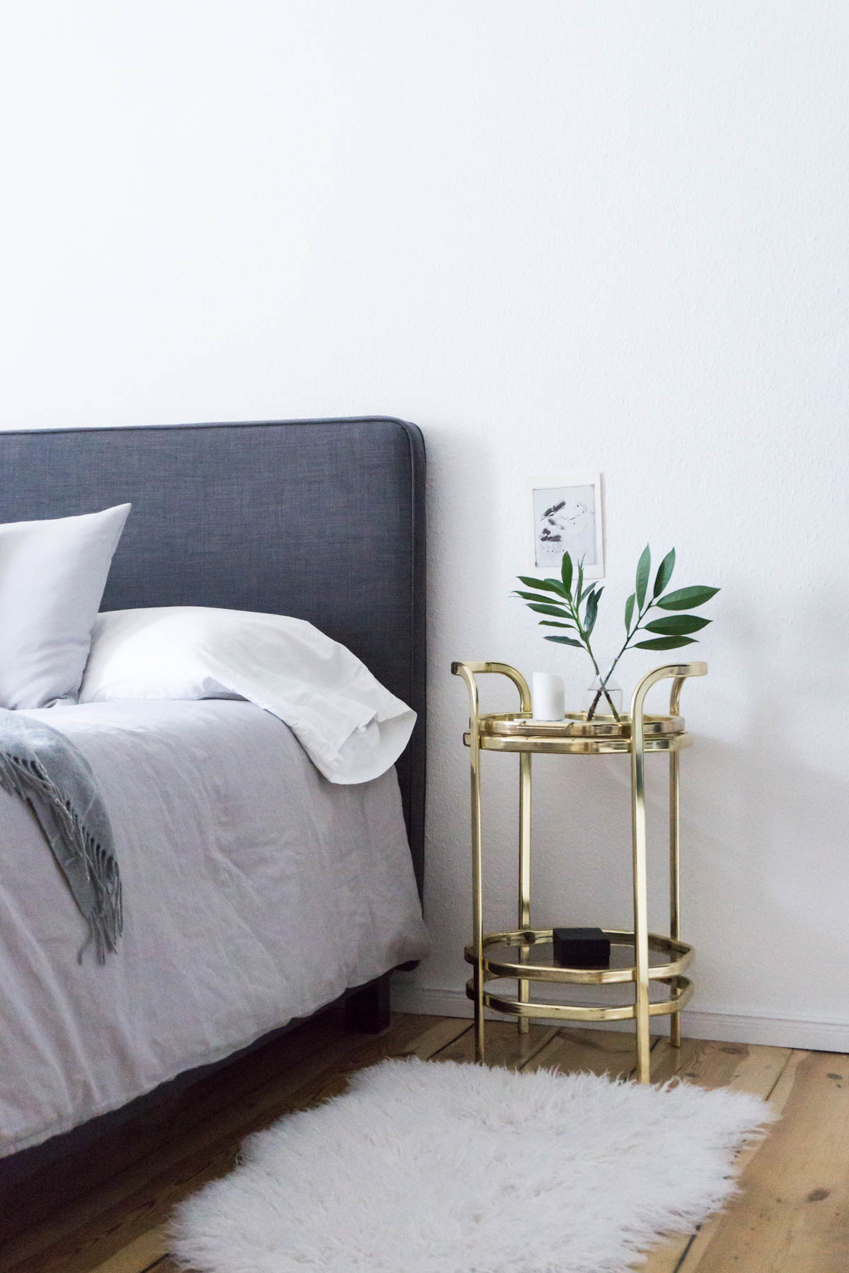 Scandinavian Glam Bedroom / Minimalist Interior, Gold Side Table - RG Daily Blog