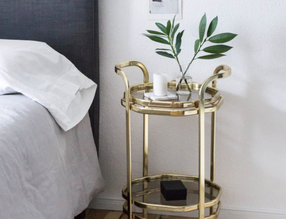 Scandinavian Glam Bedroom / Minimalist Interior, Gold Side Table - RG Daily Blog