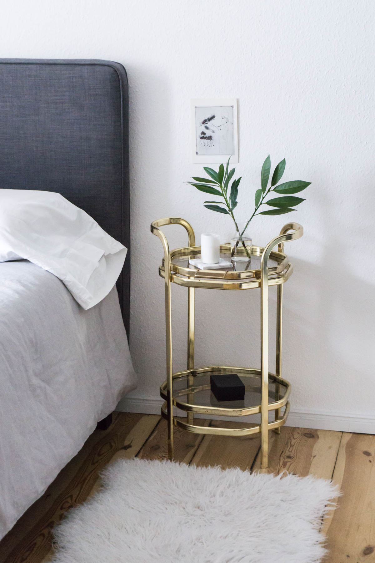 Scandinavian Glam Bedroom / Minimalist Interior, Gold Side Table - RG Daily Blog