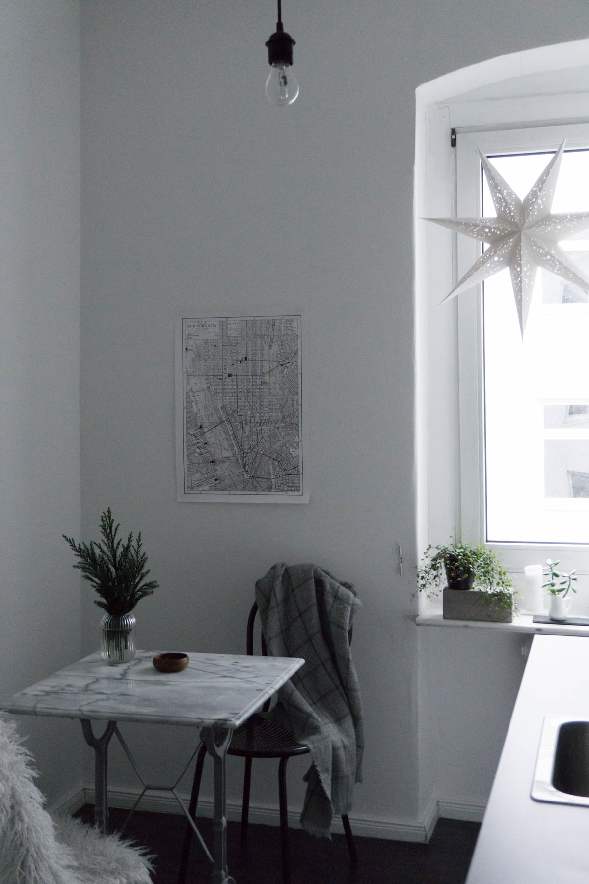 Cozy Winter Kitchen, Scandinavian Christmas Decor, Star Lantern and Marble Table - RG Daily Blog