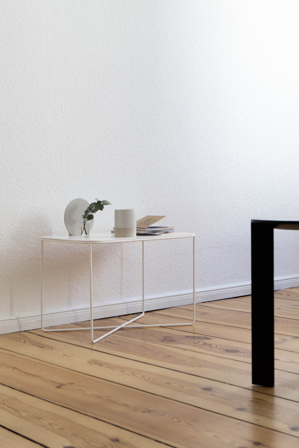 White Wire Table , Minimalist Living Room, Scandinavian Home - Berlin Flat Rebecca Goddard - RG Daily Blog