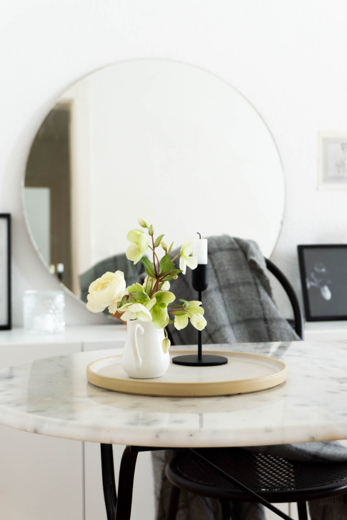 Marble Table and Flowers, Minimalist Living Room, Scandinavian Home - Berlin Flat Rebecca Goddard - RG Daily Blog