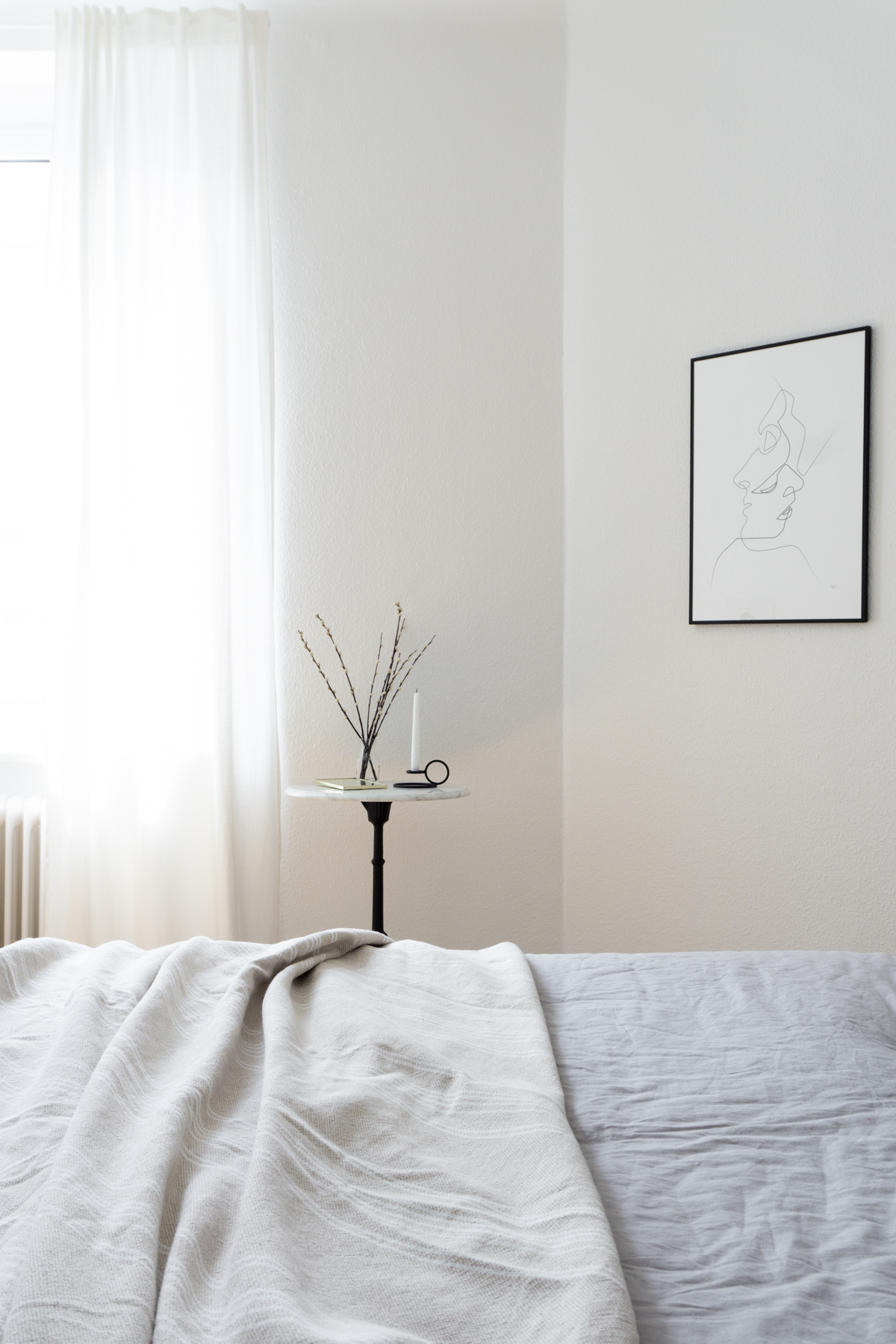 Vintage Marble Cafe Table and Radius Candle Holder by Woud - Scandinavian Interior Style, Minimalist Bedroom - RG Daily Blog