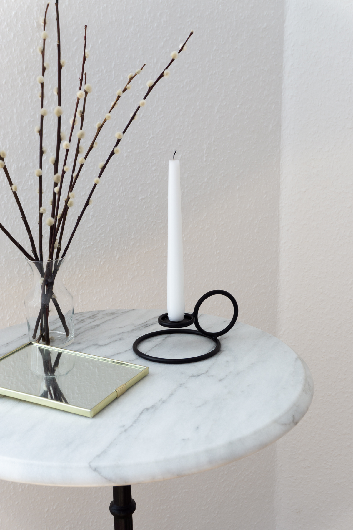 Vintage Marble Cafe Table and Radius Candle Holder by Woud - Scandinavian Interior Style, Minimalist Bedroom - RG Daily Blog