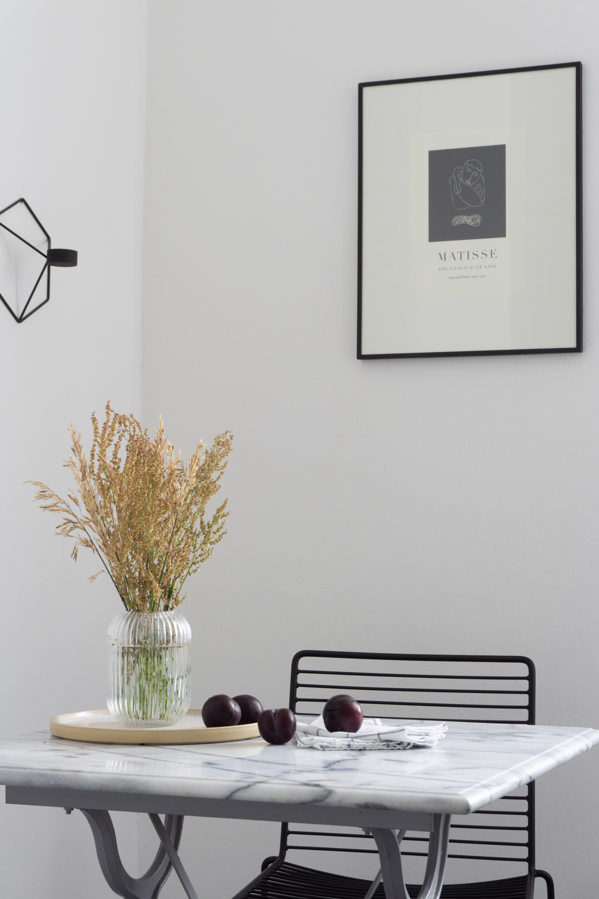 White and Beige Danish Inspired Kitchen | Matisse Artwork, Marble Kitchen Table, Hay Hee Chair, Menu POV, Wheat Arrangement - RG Daily Blog, Interior Design