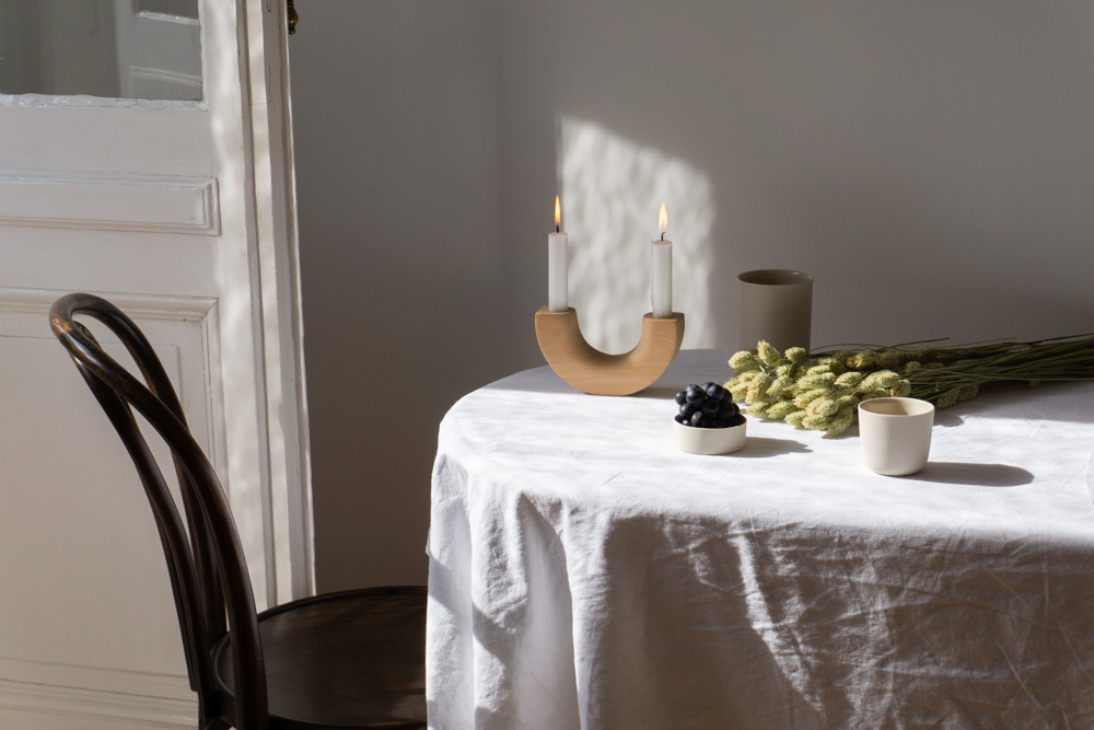 Foresta Arco Candle Holder, KleoCo. Ceramics ~ Table Setting, Slow Living, Simple For Everyday, Ethical Sustainable Brand, Fair Trade Design | Minimalist Home, Scandinavian Design, Sustainable Home, Natural Aesthetic | Product Photography, Light and Shadows, Danish Design Interior | RG Daily Blog