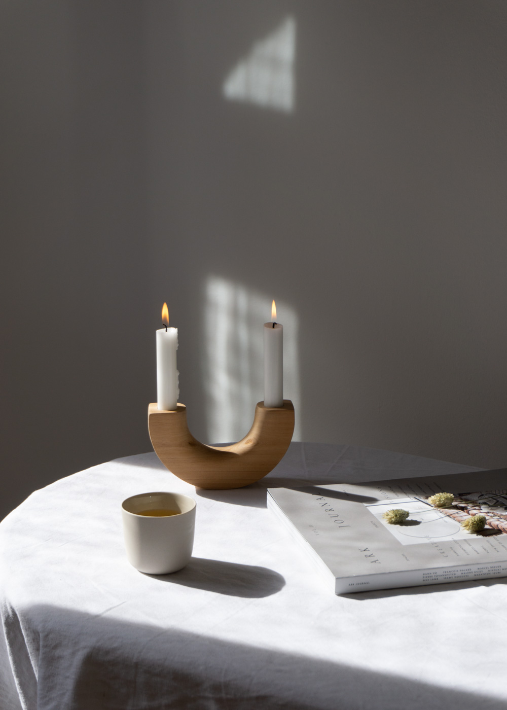 Foresta Arco Candle Holder, Ark Journal, KleoCo. Ceramics ~ Table Setting, Slow Living, Simple For Everyday, Ethical Sustainable Brand, Fair Trade Design | Minimalist Home, Scandinavian Design, Sustainable Home, Natural Aesthetic | Product Photography, Light and Shadows | RG Daily Blog
