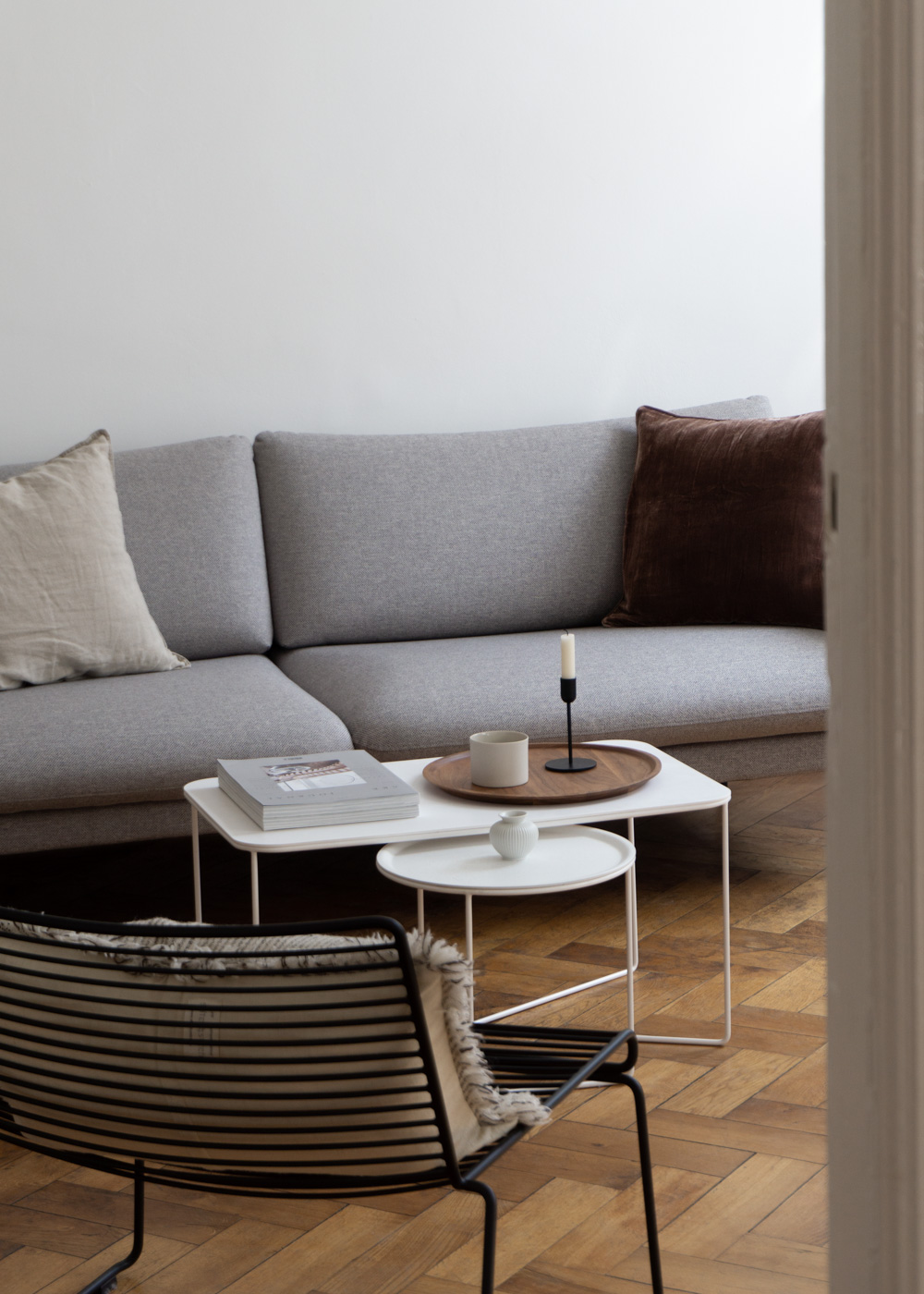 Grey Sofa | neutral interior, white and beige home, wood floors, minimalist simple decor, natural berlin apartment, scandinavian design, calm aesthetic