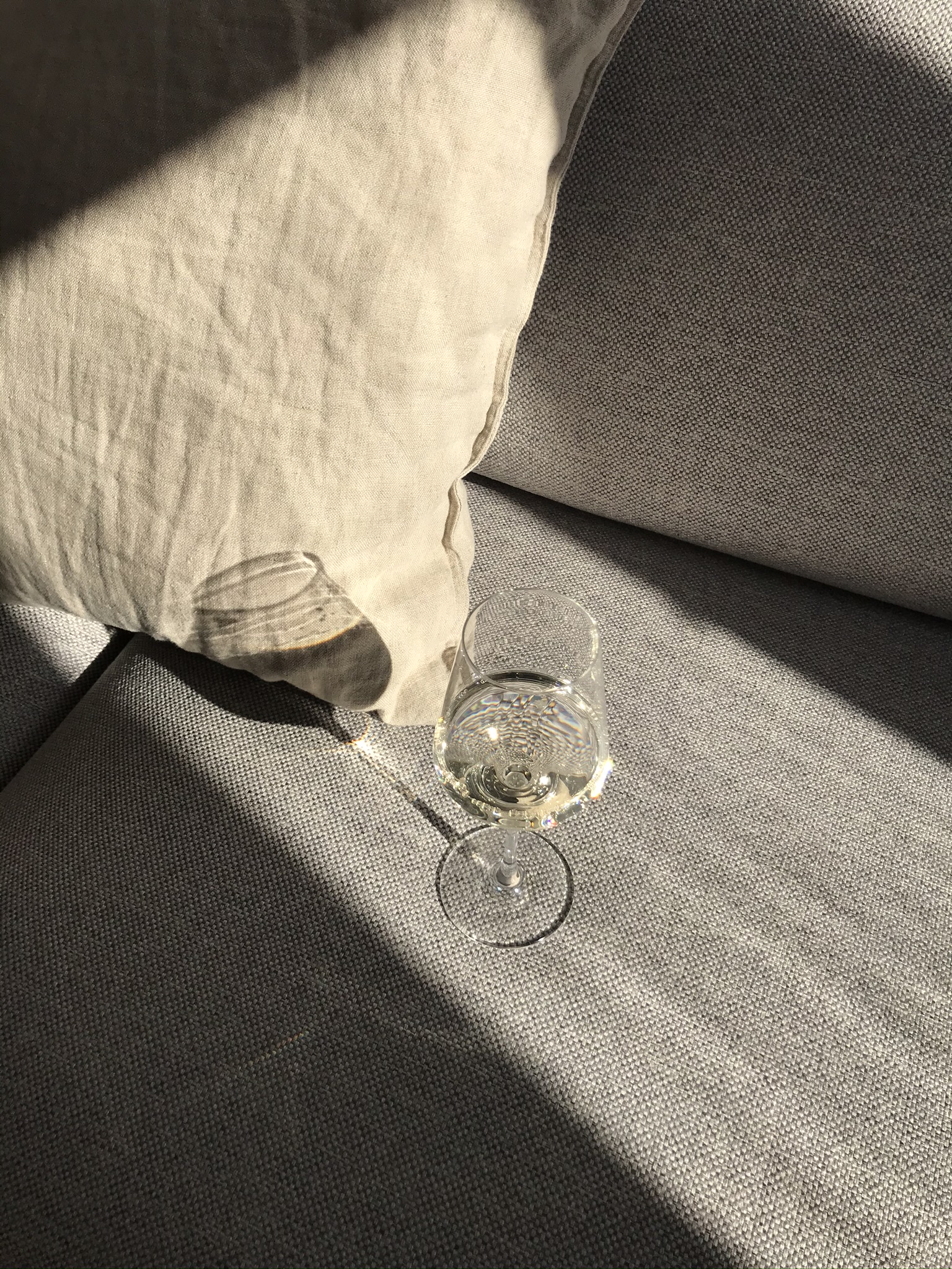 White Wine, Shadow Play, Slow Living, Stay Home, Grey Sofa, Light, Beige Pillow, Neutral Aesthetic | RG Daily Blog