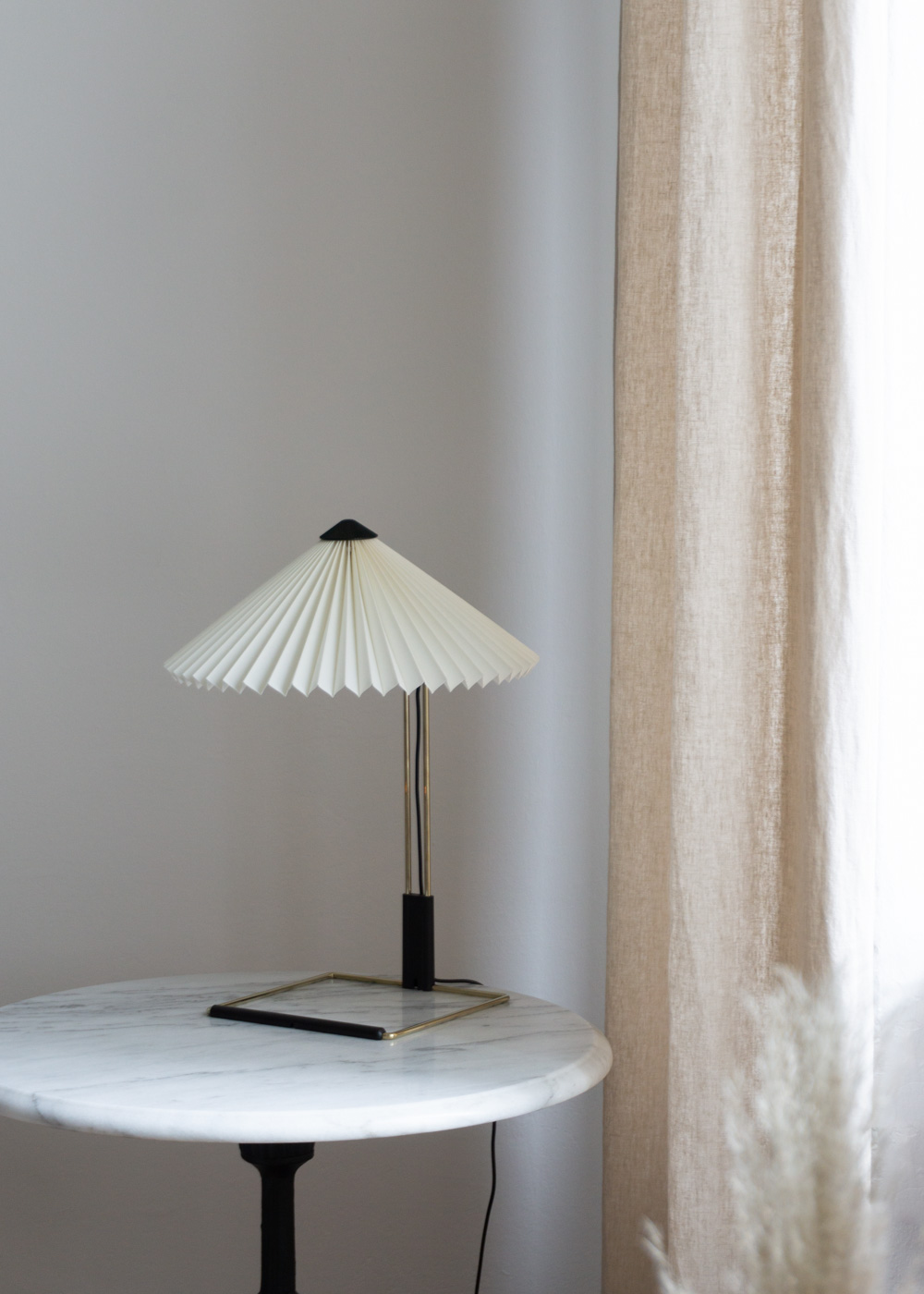 Hay Matin Lamp, Marble Table, Neutral Curtains, Beige Home - Neutral Home, Scandinavian Aesthetic, Berlin Apartment, White Interior, Calm Lighting | RG Daily Blog