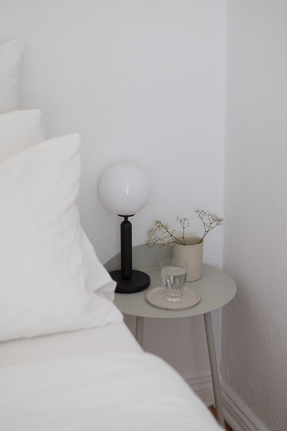 Nuura Lighting, Danish Design, Glass Table Lamp, Miira, Minimalist Home, Classic Interior, Timeless Style, Beige, Bedroom, Bed Side Table, White Scandinavian Decor, Neutral Aesthetic