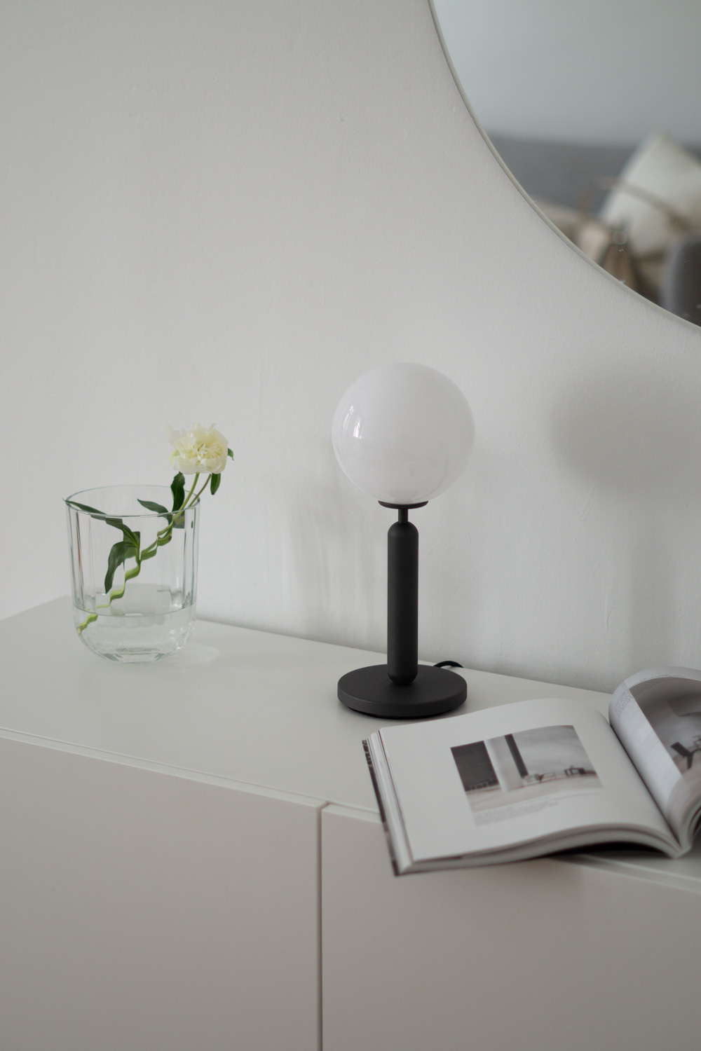 Nuura Lighting, Danish Design, Glass Table Lamp, Miira, Minimalist Home, Classic Interior, Timeless Style, Round Mirror, White Scandinavian Decor, Neutral Aesthetic