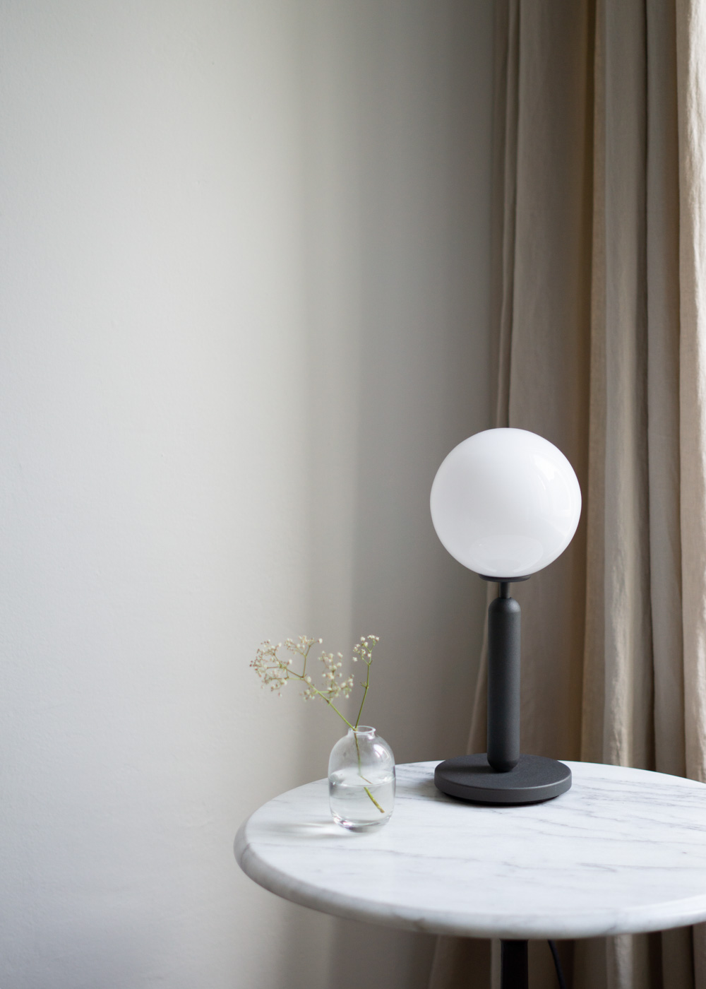 Nuura Lighting, Danish Design, Glass Table Lamp, Miira, Minimalist Home, Classic Interior, Timeless Style, Beige, Window, Shadows, White Scandinavian Decor, Neutral Aesthetic