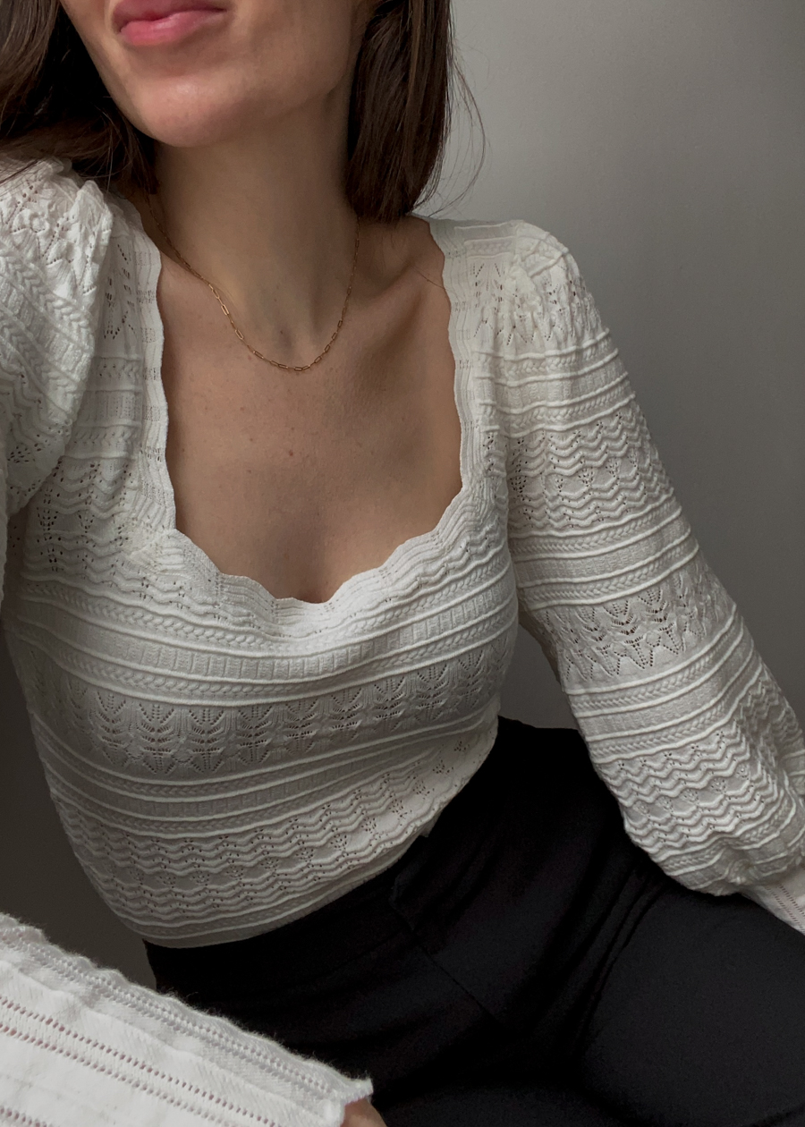 Sézane Cream Knit Blouse, French Fashion