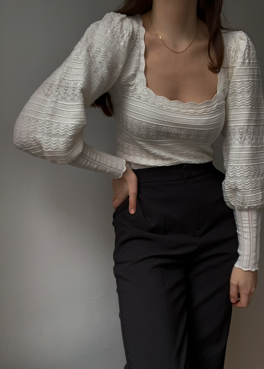 Sézane Cream Knit Blouse, French Fashion