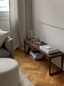 Mid Century Wood Bench & Aalto Vases | Rebecca Goddard