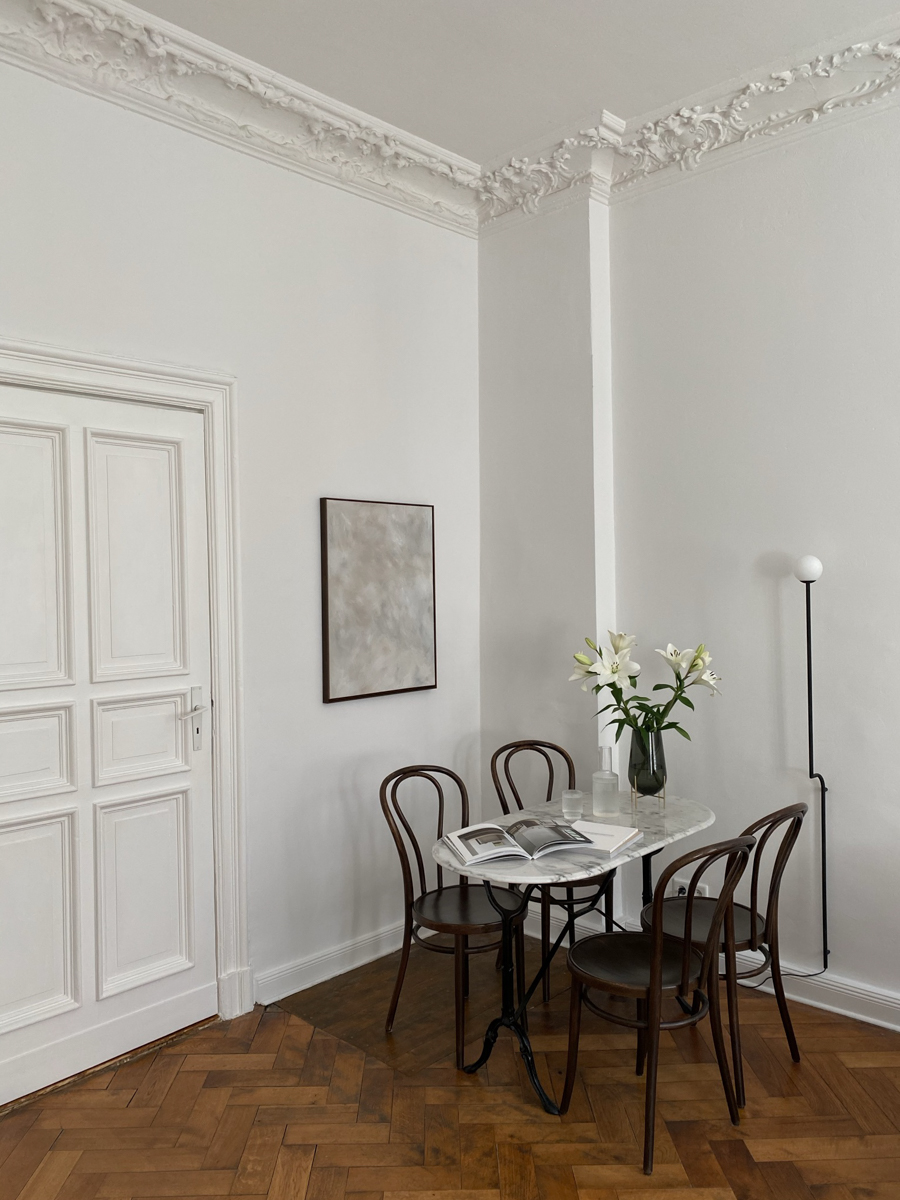 White Dining Area, Minimal Neutral Interior Design | Rebecca Goddard