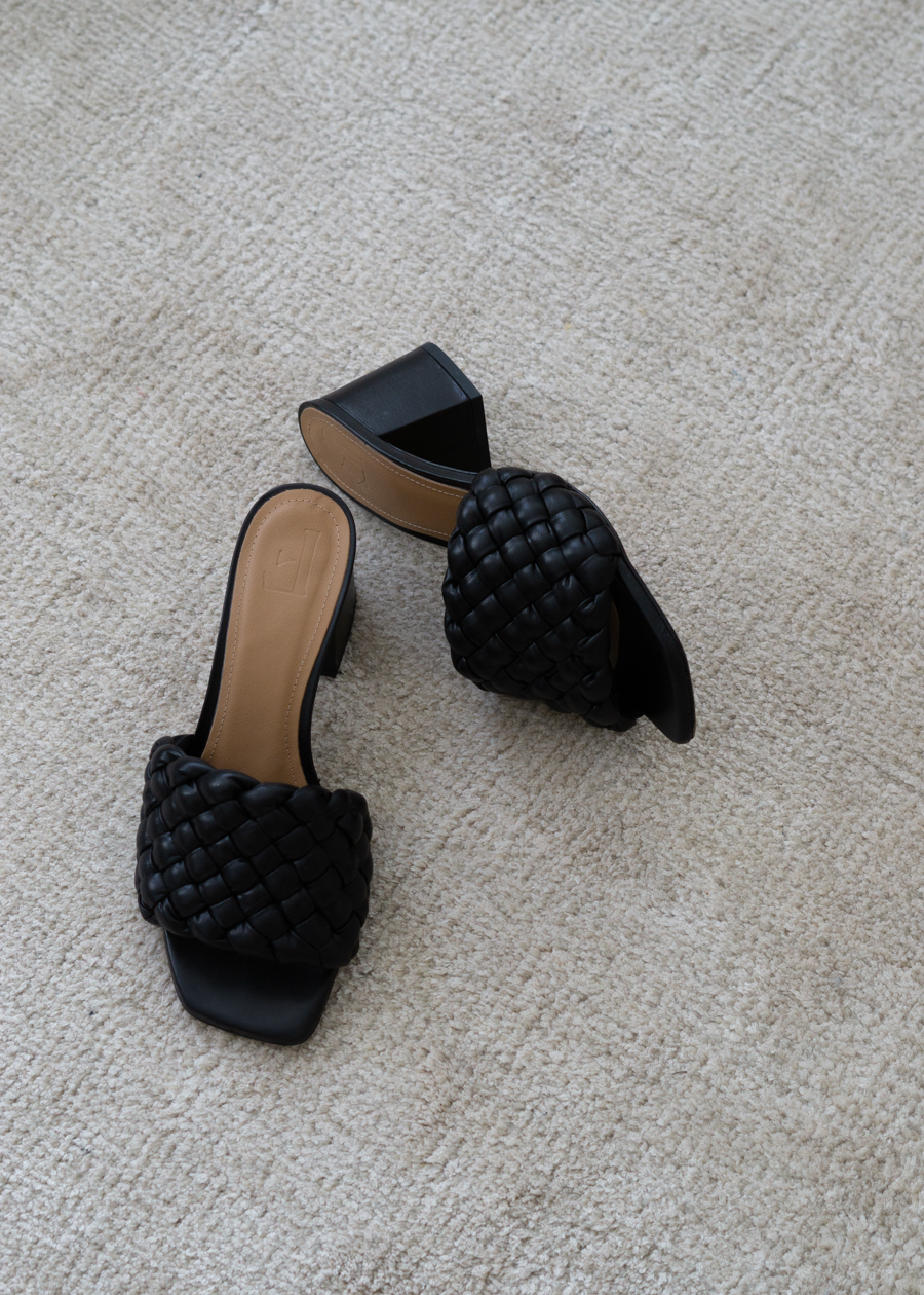 Flattered Odessa Black Leather Woven Mules - RG Daily