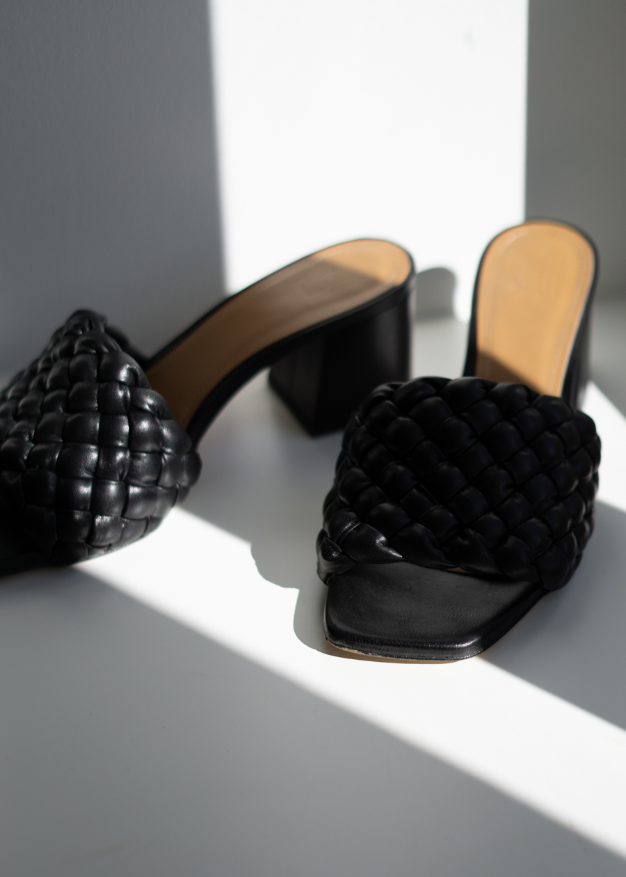 Flattered Odessa Black Leather Woven Mules - RG Daily