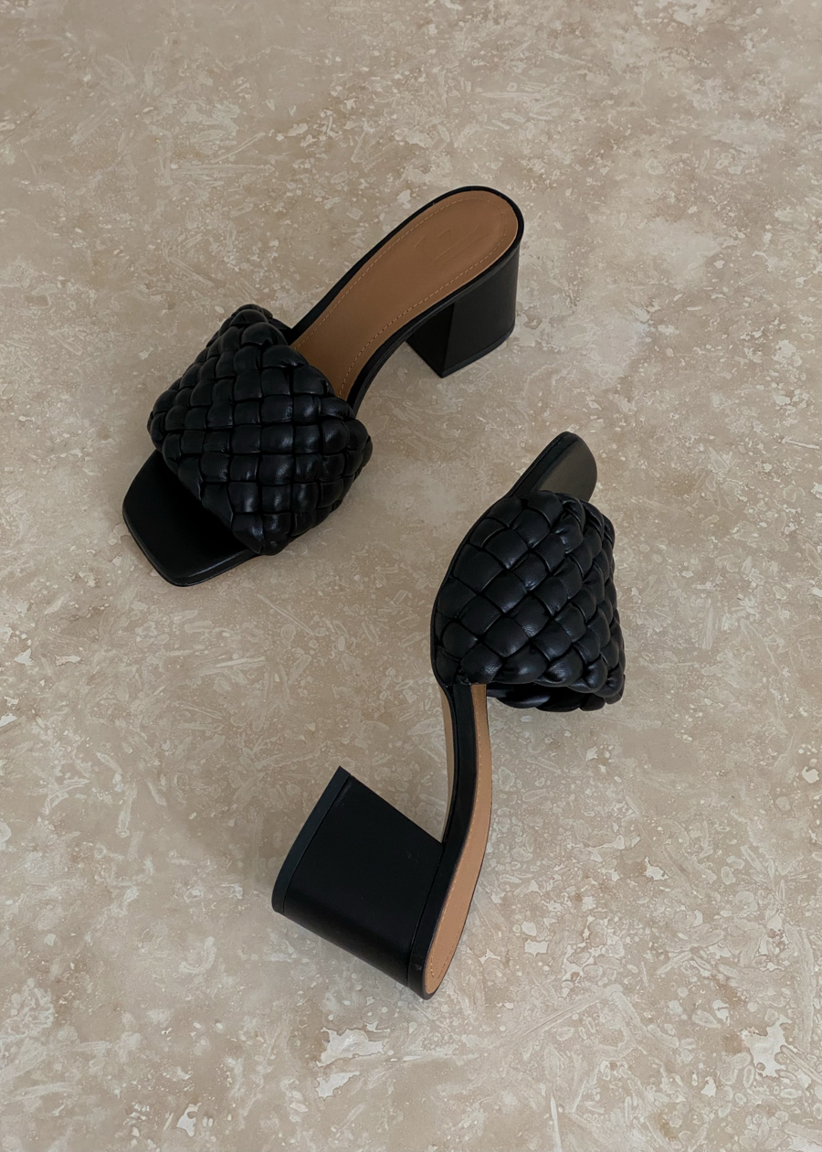 Flattered Odessa Black Leather Woven Mules - RG Daily