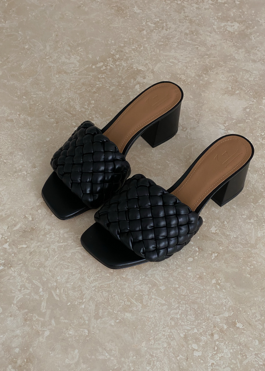 Flattered Odessa Black Leather Woven Mules - RG Daily