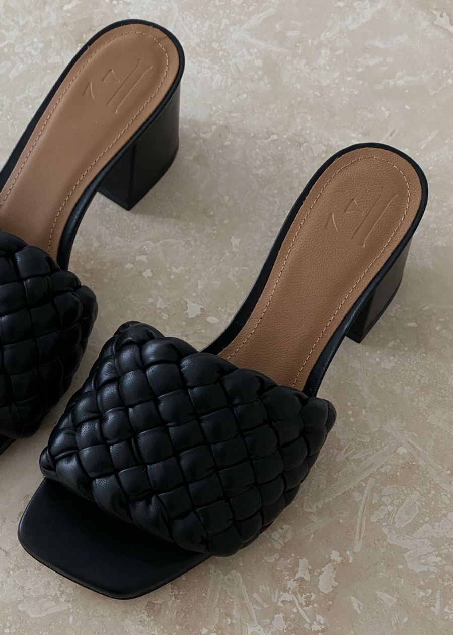 Flattered Odessa Black Leather Woven Mules - RG Daily