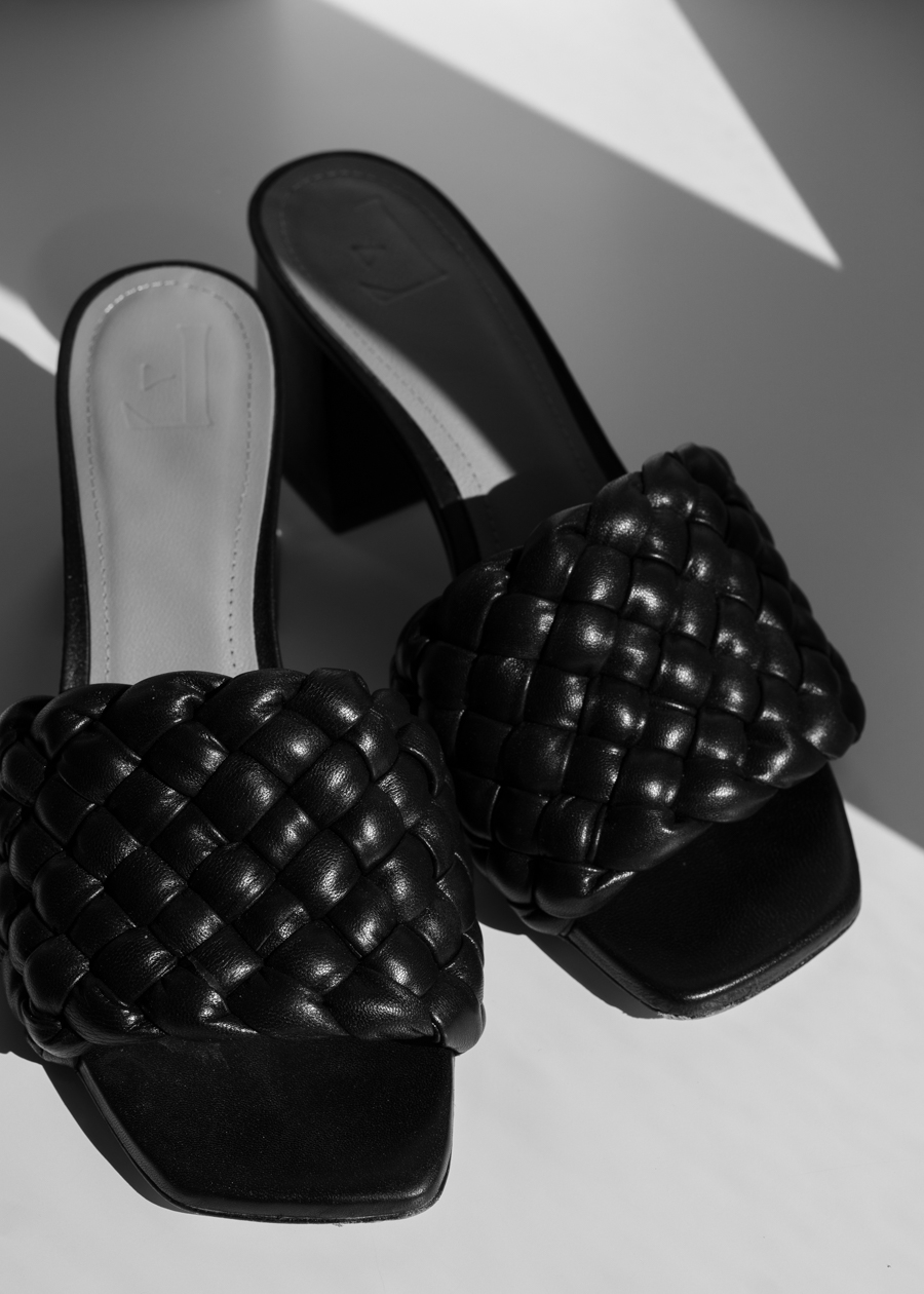 Flattered Odessa Black Leather Woven Mules - RG Daily