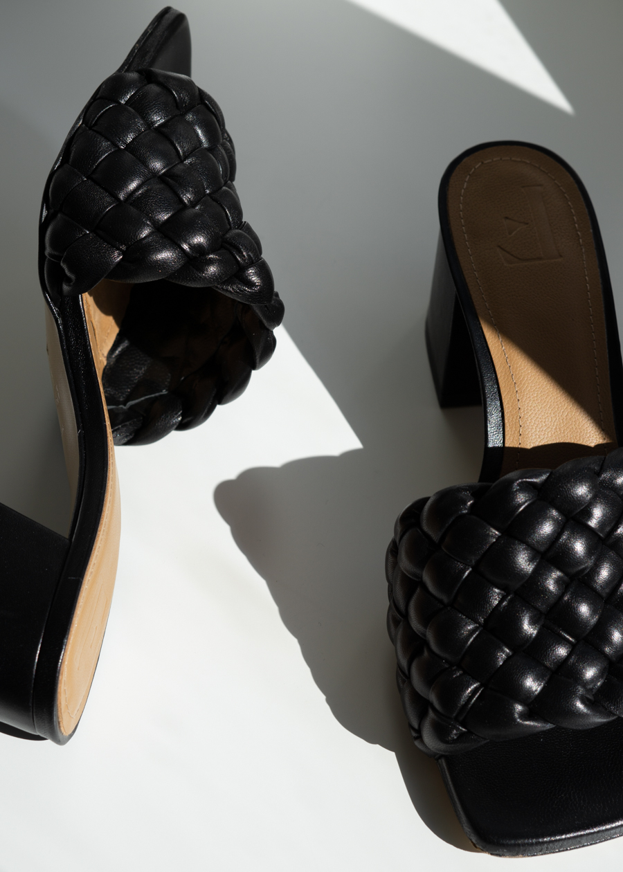 Flattered Odessa Black Leather Woven Mules - RG Daily