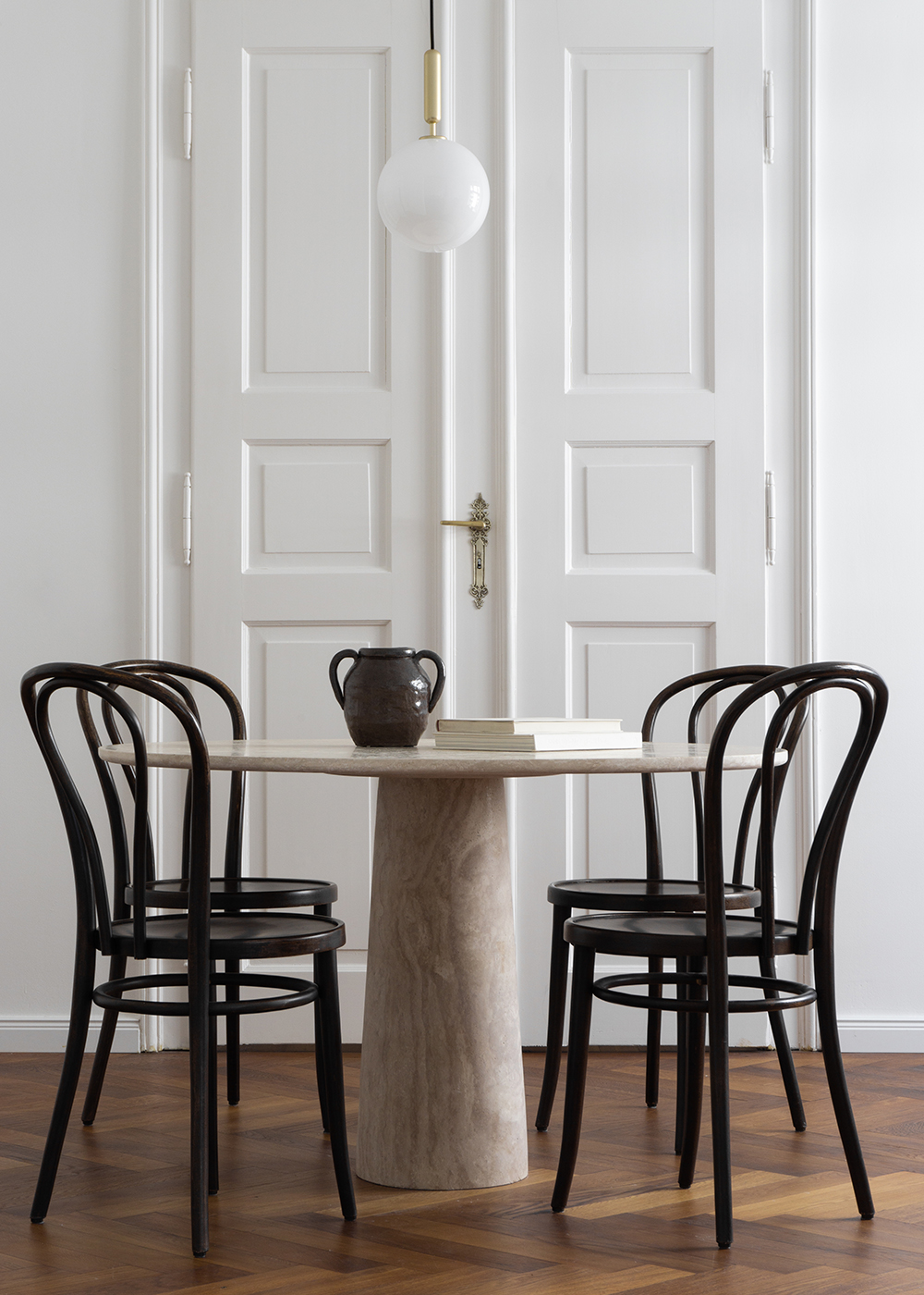 Beige Travertine Dining Table, By Rebecca Goddard