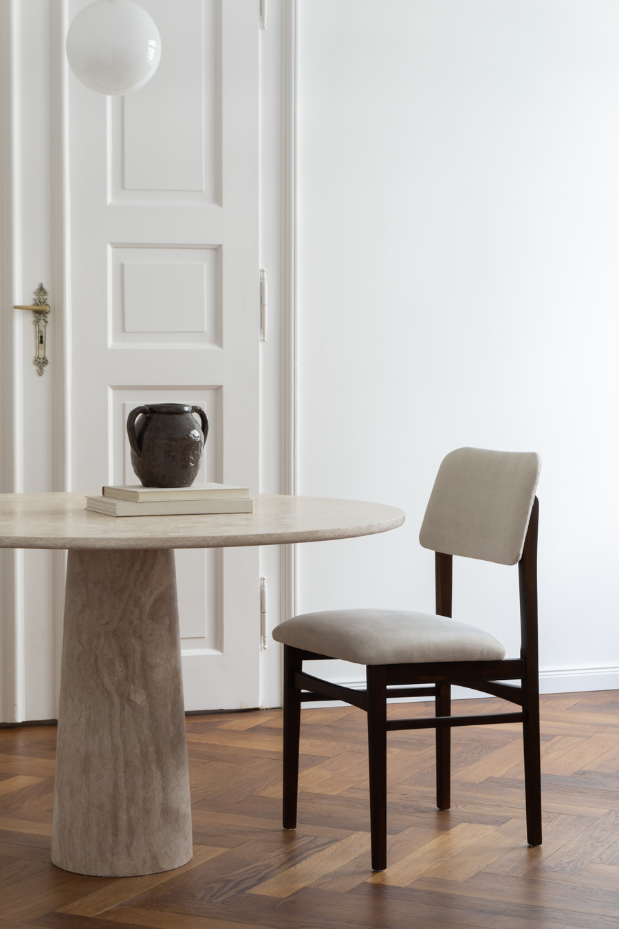 Beige Travertine Dining Table, By Rebecca Goddard