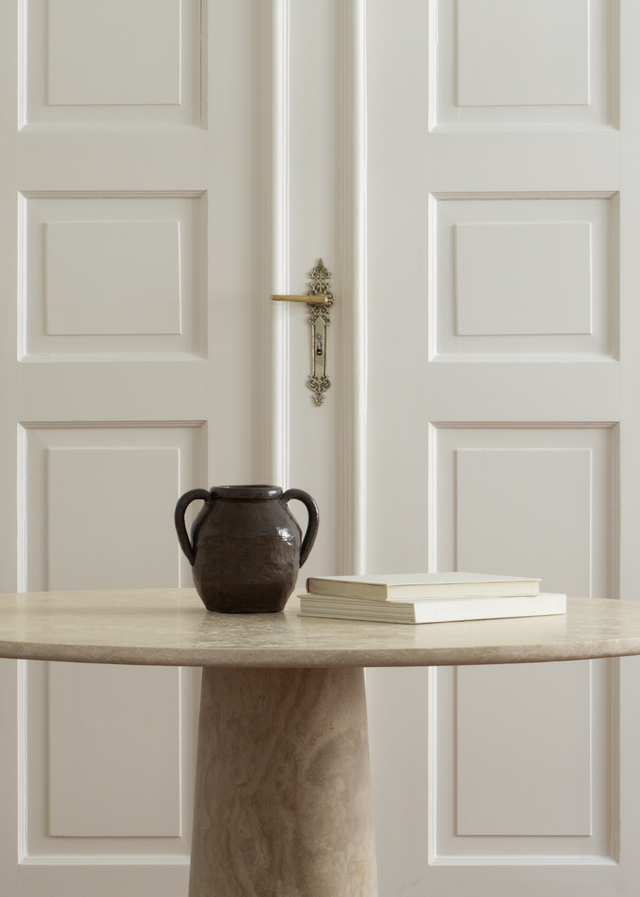 Beige Travertine Dining Table, By Rebecca Goddard