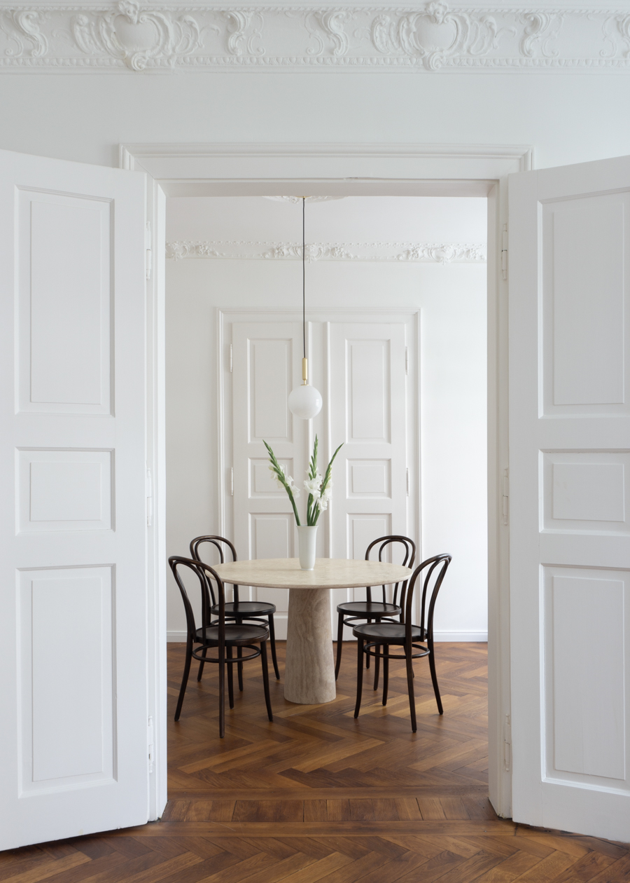 Beige Travertine Dining Table, By Rebecca Goddard