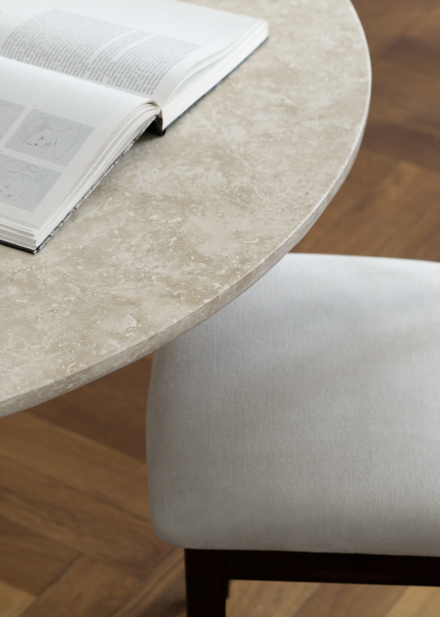 Beige Travertine Dining Table, By Rebecca Goddard