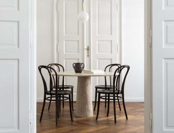 Beige Travertine Dining Table, By Rebecca Goddard