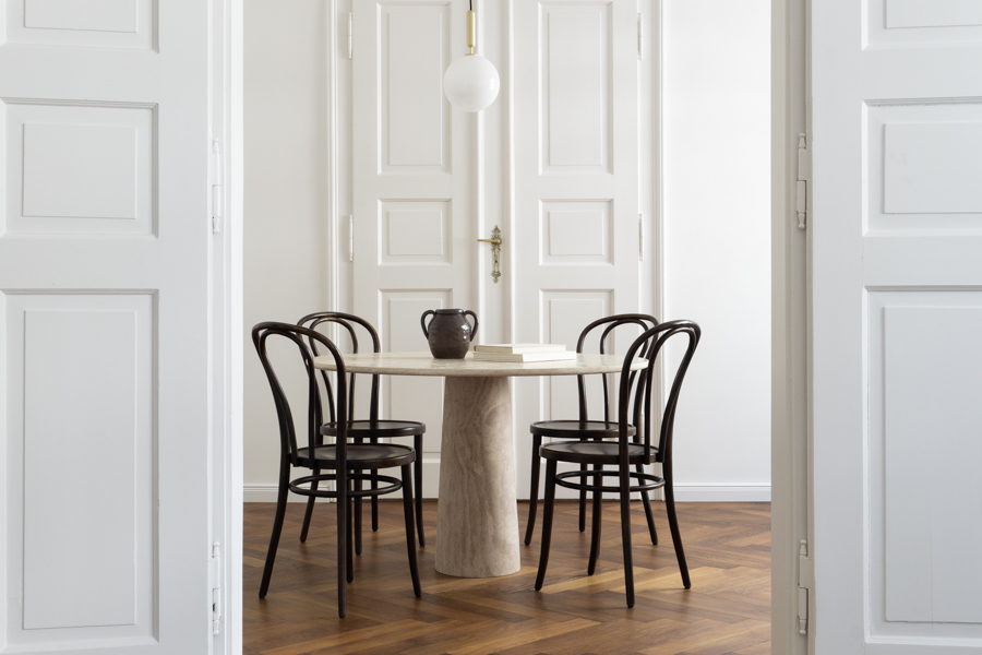 Beige Travertine Dining Table, By Rebecca Goddard